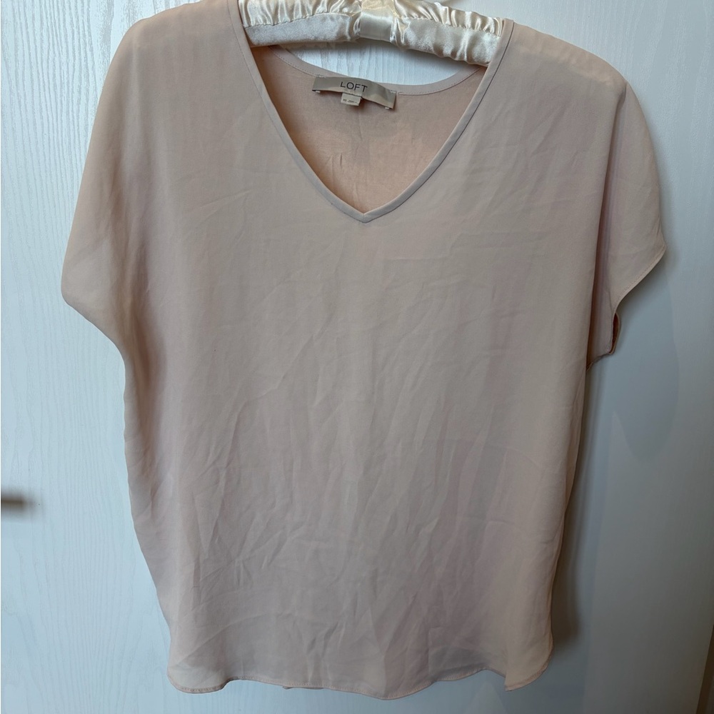 LOFT Women's V-Neck Blouse in Light Blush